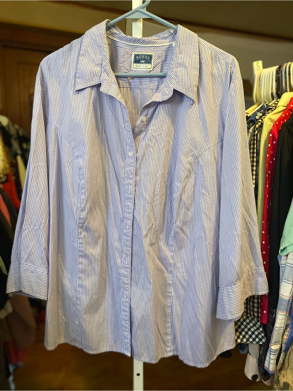 Riders by Lee Women's Light periwinkle & White Micro-Stripe Button Front Shirt